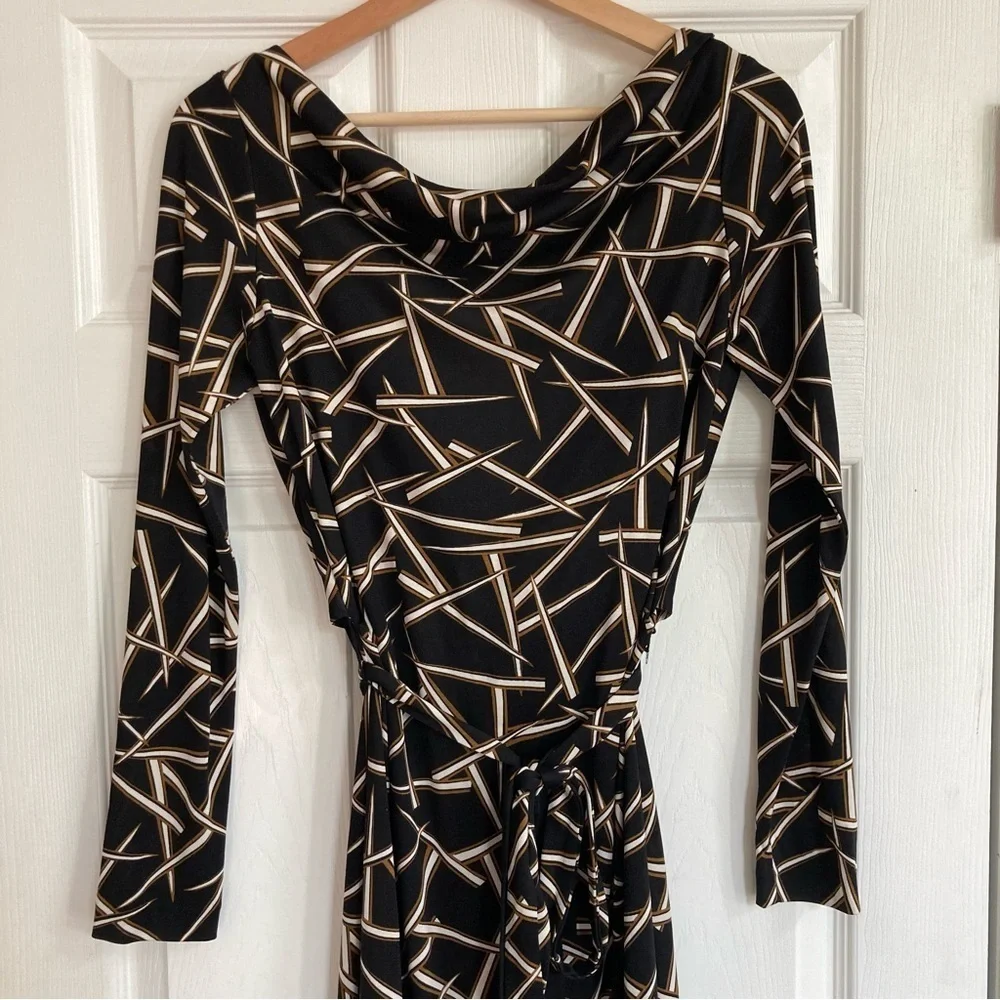Diane Von Furstenberg Saniah Bis Grass Rain Silk Jersey Wrap Waist Dress, Sz 2